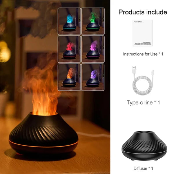 Flame Aromatherapy Humidifier with LED Color Flame Lamp - Home Style Essential Oil Diffuser