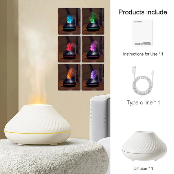 Flame Aromatherapy Humidifier with LED Color Flame Lamp - Home Style Essential Oil Diffuser