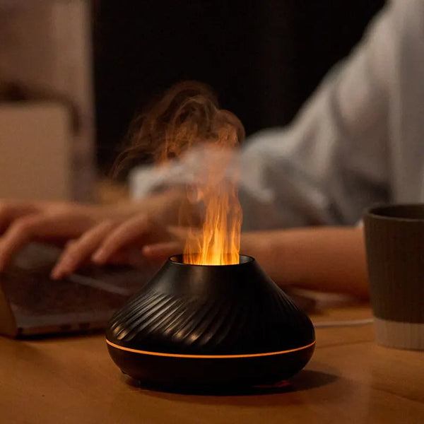 Flame Aromatherapy Humidifier with LED Color Flame Lamp - Home Style Essential Oil Diffuser