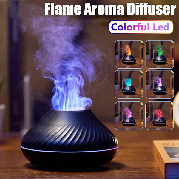 Flame Aromatherapy Humidifier with LED Color Flame Lamp - Home Style Essential Oil Diffuser