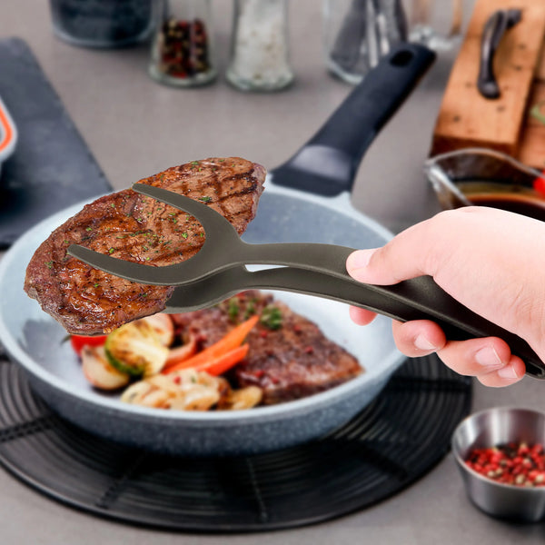 2-In-1 Nylon Grip Flip Tongs and Egg Spatula: Steak Spatula Tongs, Pancake Turner, and More - Kitchen Accessories