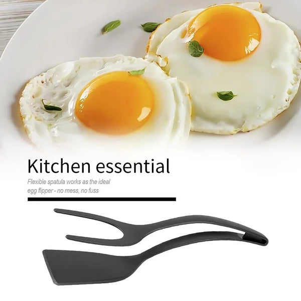 2-In-1 Nylon Grip Flip Tongs and Egg Spatula: Steak Spatula Tongs, Pancake Turner, and More - Kitchen Accessories