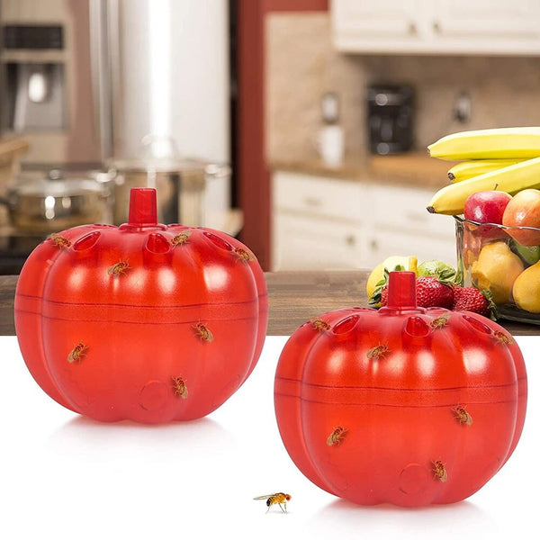 2Pcs Fruit Fly Trap Red Pumpkin Shape Fruit Fly Killer Home Kitchen Non-Toxic Gnat Killer Fly Catcher Pest Insect Control