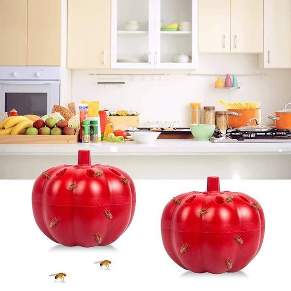 2Pcs Fruit Fly Trap Red Pumpkin Shape Fruit Fly Killer Home Kitchen Non-Toxic Gnat Killer Fly Catcher Pest Insect Control