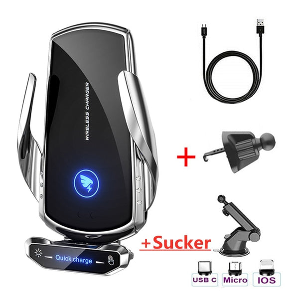 Wireless Charger Car Phone Holder Stand - 15W Fast Charging Station for iPhone, Xiaomi, Samsung, Huawei - Magnetic Wireless Car Charger