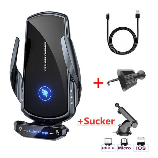 Wireless Charger Car Phone Holder Stand - 15W Fast Charging Station for iPhone, Xiaomi, Samsung, Huawei - Magnetic Wireless Car Charger