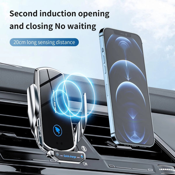 Wireless Charger Car Phone Holder Stand - 15W Fast Charging Station for iPhone, Xiaomi, Samsung, Huawei - Magnetic Wireless Car Charger