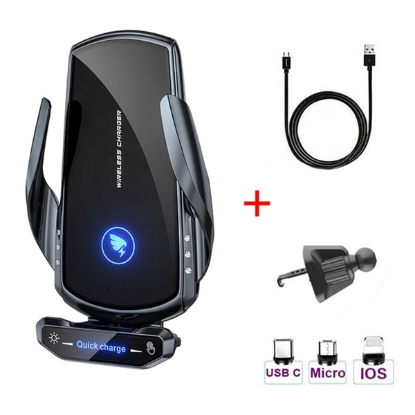 Wireless Charger Car Phone Holder Stand - 15W Fast Charging Station for iPhone, Xiaomi, Samsung, Huawei - Magnetic Wireless Car Charger