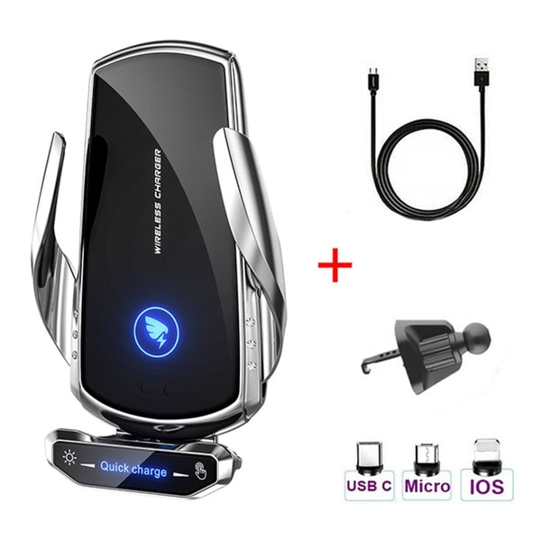 Wireless Charger Car Phone Holder Stand - 15W Fast Charging Station for iPhone, Xiaomi, Samsung, Huawei - Magnetic Wireless Car Charger