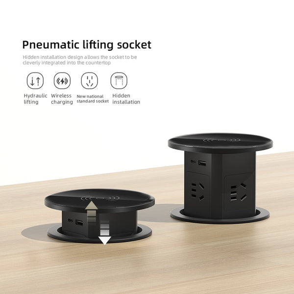 Automatic Pop-Up Socket: Universal Plug Adapter with USB Type-C Wireless Charging Port