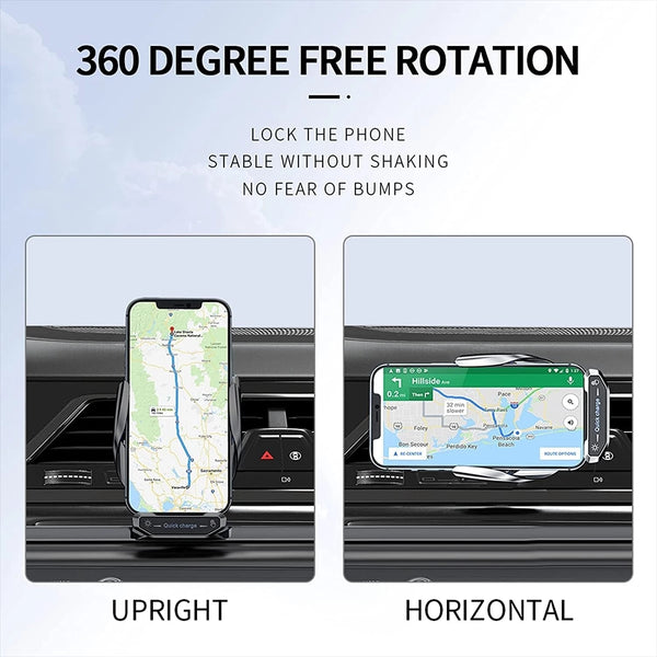 Wireless Charger Car Phone Holder Stand - 15W Fast Charging Station for iPhone, Xiaomi, Samsung, Huawei - Magnetic Wireless Car Charger