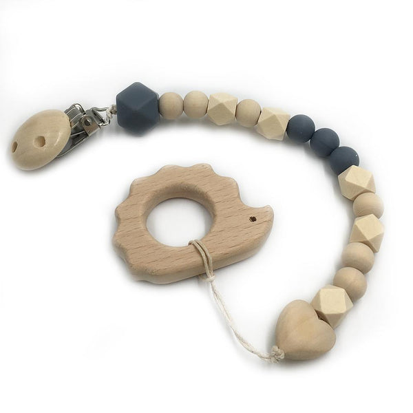2pc Baby Teether Organic Wooden Animal Teether Natural Teething Grasping Toy Silicone Bead Toddler Teether Newborn DIY Baby Gift BPA FREE - Shopsteria