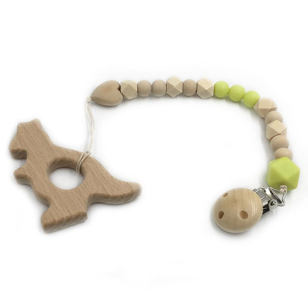 2pc Baby Teether Organic Wooden Animal Teether Natural Teething Grasping Toy Silicone Bead Toddler Teether Newborn DIY Baby Gift BPA FREE - Shopsteria