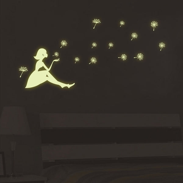 Dandelion Girl luminous Stickers Living Room Bedroom Decoration Wall Stickers - Shopsteria