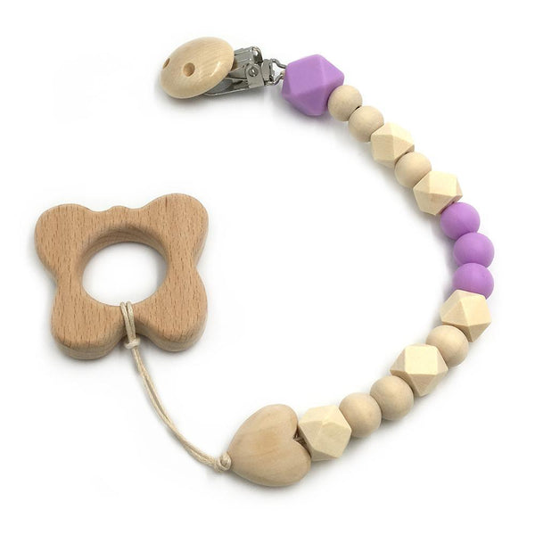 2pc Baby Teether Organic Wooden Animal Teether Natural Teething Grasping Toy Silicone Bead Toddler Teether Newborn DIY Baby Gift BPA FREE - Shopsteria