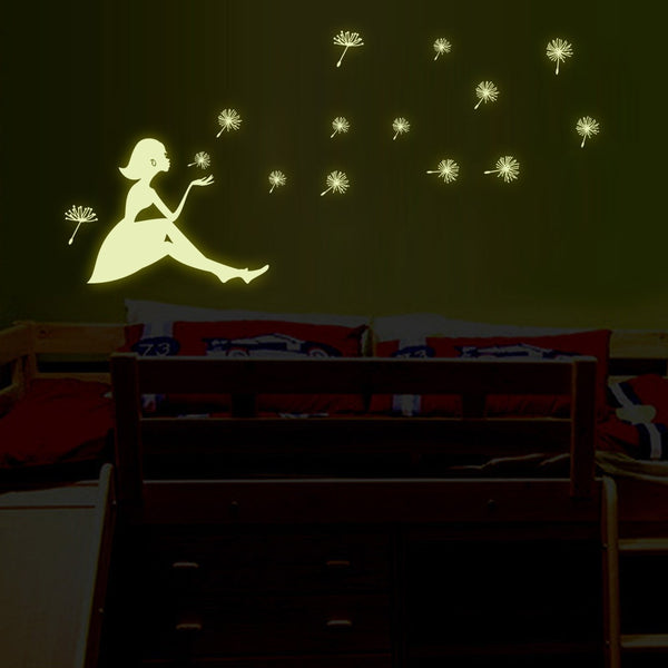Dandelion Girl luminous Stickers Living Room Bedroom Decoration Wall Stickers - Shopsteria