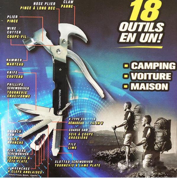 TAC TOOL 18 IN 1  Camping Multi Tools Multifunction Claw Hammer Outdoor Survival Gear Folding - Shopsteria