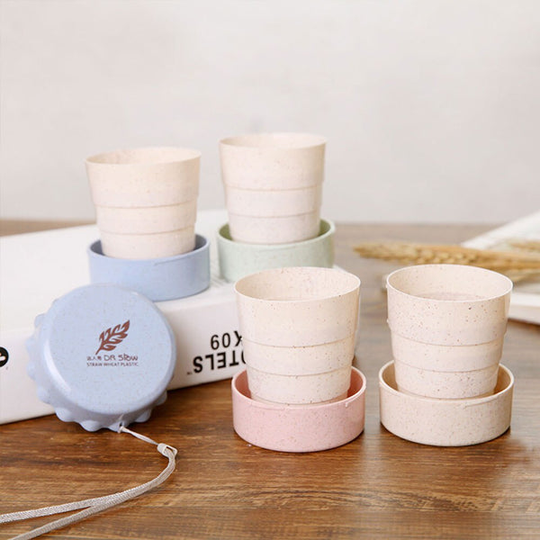 Portable Straw Wheat Plastic Telescopic Drinking Collapsible Folding Cup Travel Camping Convenient Easy To Carry Travel Bottle - Shopsteria