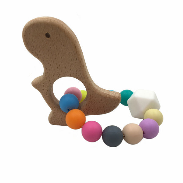 Baby Nursing Bracelets Wooden Teether Silicone Beads Teething Wood Rattles Toys Baby Bracelets Nursing Gift - Shopsteria
