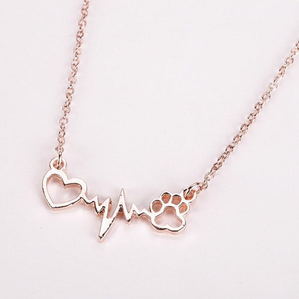 Pets Dogs Cats Footprints Paw Heart Chain Pendant Necklace - Shopsteria