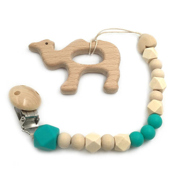 2pc Baby Teether Organic Wooden Animal Teether Natural Teething Grasping Toy Silicone Bead Toddler Teether Newborn DIY Baby Gift BPA FREE - Shopsteria
