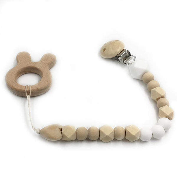 2pc Baby Teether Organic Wooden Animal Teether Natural Teething Grasping Toy Silicone Bead Toddler Teether Newborn DIY Baby Gift BPA FREE - Shopsteria