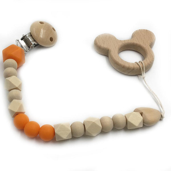 2pc Baby Teether Organic Wooden Animal Teether Natural Teething Grasping Toy Silicone Bead Toddler Teether Newborn DIY Baby Gift BPA FREE - Shopsteria