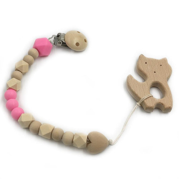 2pc Baby Teether Organic Wooden Animal Teether Natural Teething Grasping Toy Silicone Bead Toddler Teether Newborn DIY Baby Gift BPA FREE - Shopsteria