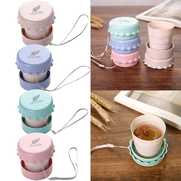 Portable Straw Wheat Plastic Telescopic Drinking Collapsible Folding Cup Travel Camping Convenient Easy To Carry Travel Bottle - Shopsteria