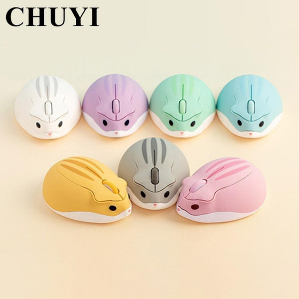 2.4G Wireless Optical Mouse Cute Hamster Cartoon Computer Mice Ergonomic Mini 3D Office Mouse For Kid Girl Gift PC Tablet - Shopsteria