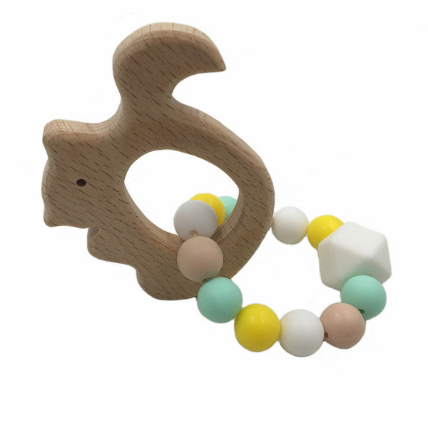 Baby Nursing Bracelets Wooden Teether Silicone Beads Teething Wood Rattles Toys Baby Bracelets Nursing Gift - Shopsteria