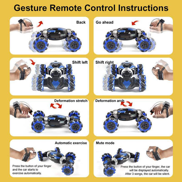 RC Car 4WD Radio Control Stunt Car Gesture Twisting Off-Road Vehicle Drift RC Toys With Light & Music - Shopsteria