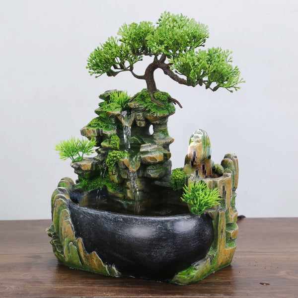 Wealth Feng Shui Tabletop Waterfall Fountain (LED Lights Spray Optional) - Shopsteria