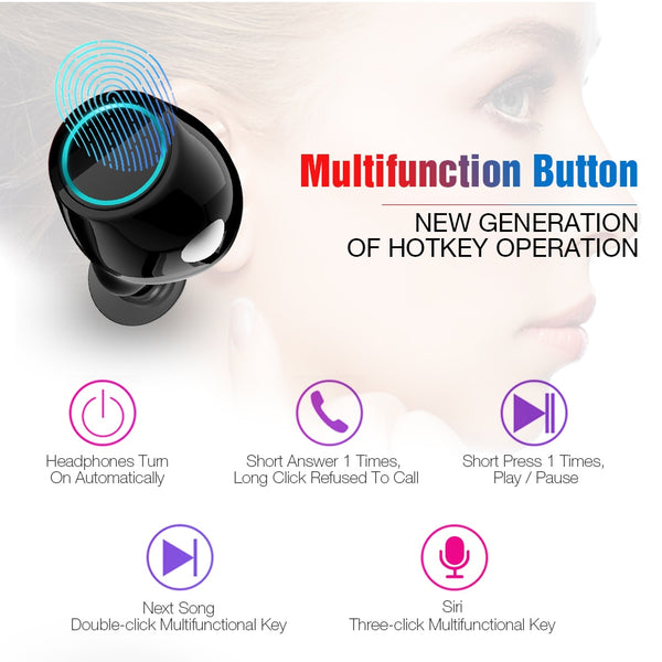 Bluetooth TWS Earbuds Wireless Earphones Stereo Headset Bluetooth Earphone with Mic and Charging Box - Shopsteria