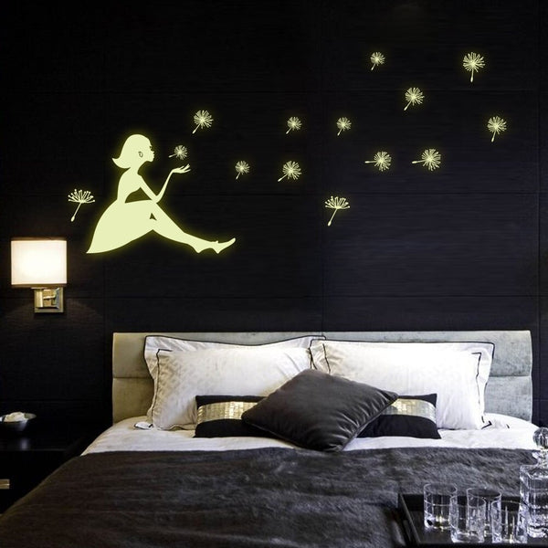 Dandelion Girl luminous Stickers Living Room Bedroom Decoration Wall Stickers - Shopsteria
