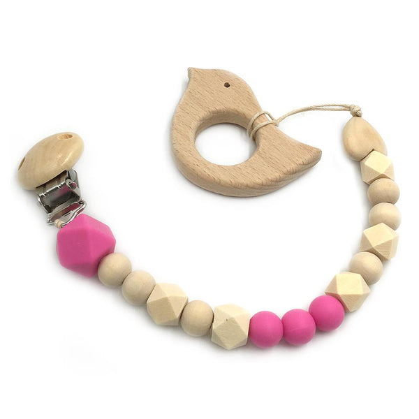2pc Baby Teether Organic Wooden Animal Teether Natural Teething Grasping Toy Silicone Bead Toddler Teether Newborn DIY Baby Gift BPA FREE - Shopsteria