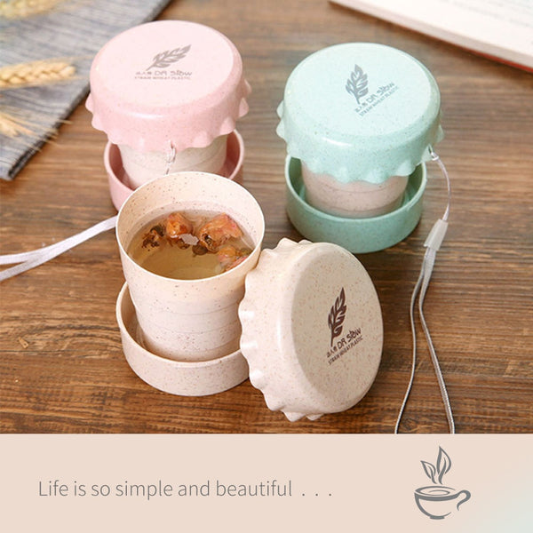 Portable Straw Wheat Plastic Telescopic Drinking Collapsible Folding Cup Travel Camping Convenient Easy To Carry Travel Bottle - Shopsteria