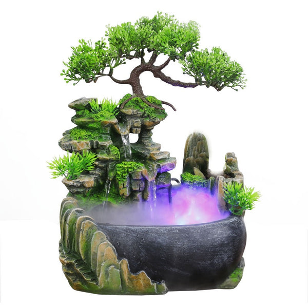 Wealth Feng Shui Tabletop Waterfall Fountain (LED Lights Spray Optional) - Shopsteria