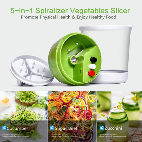 5 in1 Handheld Spiralizer Vegetable Slicer Adjustable Spiral Cutter - Shopsteria