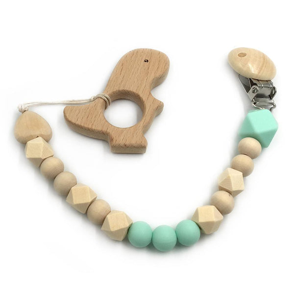 2pc Baby Teether Organic Wooden Animal Teether Natural Teething Grasping Toy Silicone Bead Toddler Teether Newborn DIY Baby Gift BPA FREE - Shopsteria