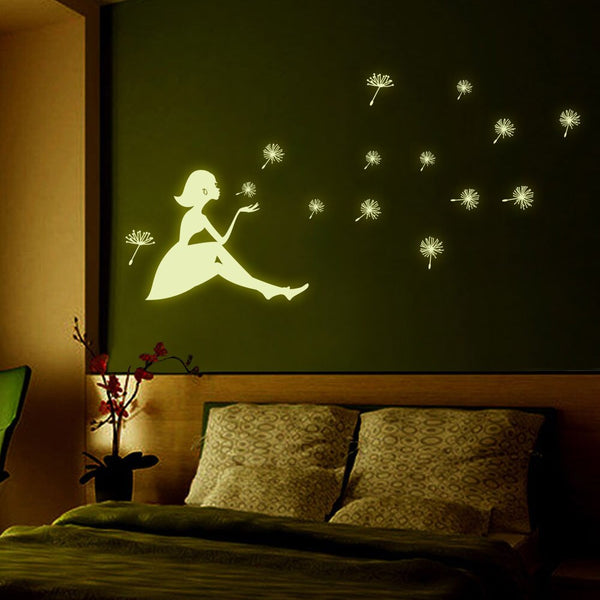 Dandelion Girl luminous Stickers Living Room Bedroom Decoration Wall Stickers - Shopsteria