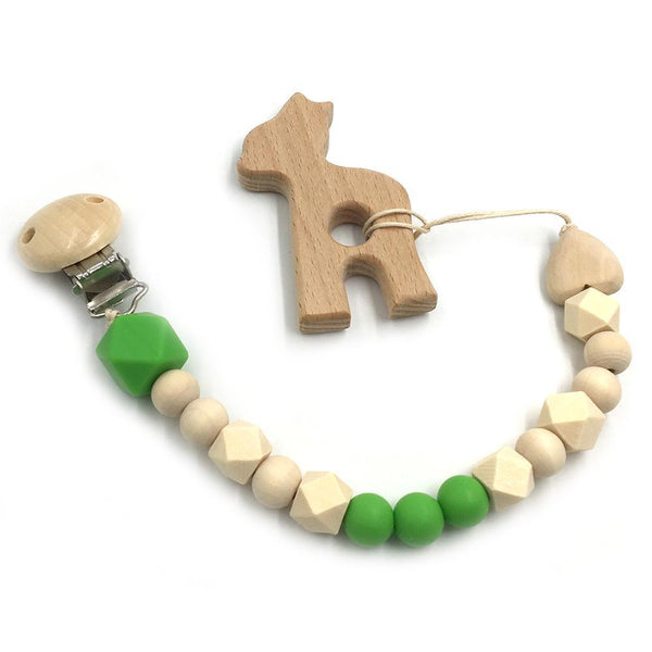 2pc Baby Teether Organic Wooden Animal Teether Natural Teething Grasping Toy Silicone Bead Toddler Teether Newborn DIY Baby Gift BPA FREE - Shopsteria