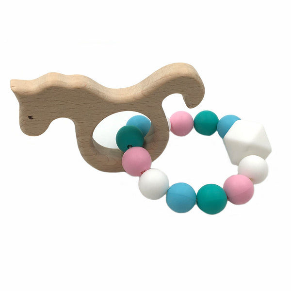 Baby Nursing Bracelets Wooden Teether Silicone Beads Teething Wood Rattles Toys Baby Bracelets Nursing Gift - Shopsteria