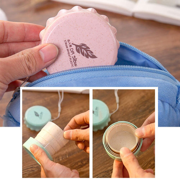 Portable Straw Wheat Plastic Telescopic Drinking Collapsible Folding Cup Travel Camping Convenient Easy To Carry Travel Bottle - Shopsteria