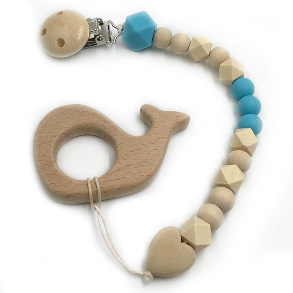 2pc Baby Teether Organic Wooden Animal Teether Natural Teething Grasping Toy Silicone Bead Toddler Teether Newborn DIY Baby Gift BPA FREE - Shopsteria