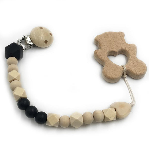 2pc Baby Teether Organic Wooden Animal Teether Natural Teething Grasping Toy Silicone Bead Toddler Teether Newborn DIY Baby Gift BPA FREE - Shopsteria