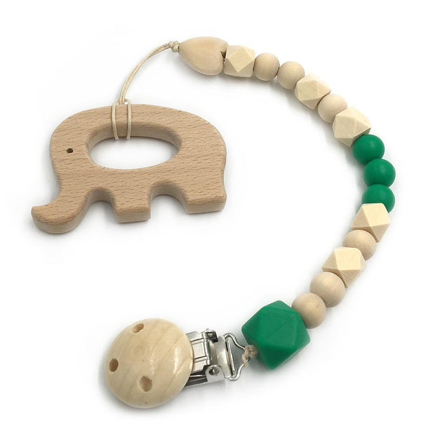 2pc Baby Teether Organic Wooden Animal Teether Natural Teething Grasping Toy Silicone Bead Toddler Teether Newborn DIY Baby Gift BPA FREE - Shopsteria