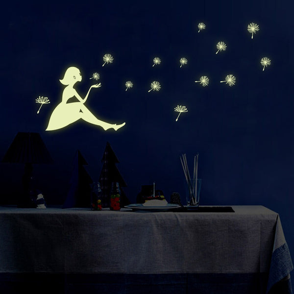 Dandelion Girl luminous Stickers Living Room Bedroom Decoration Wall Stickers - Shopsteria