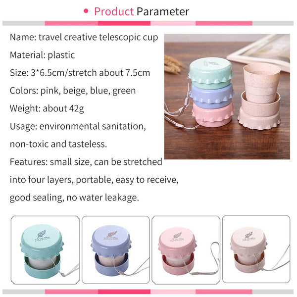 Portable Straw Wheat Plastic Telescopic Drinking Collapsible Folding Cup Travel Camping Convenient Easy To Carry Travel Bottle - Shopsteria