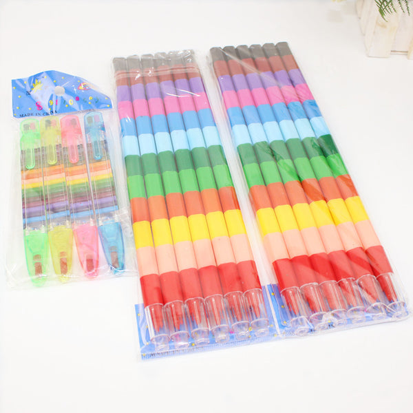Creative Blocks Painting Crayon 12Colors Drawing Coloring Pens School Kids Writing Pens Stationery Supply A18 Colored Pencils - Shopsteria
